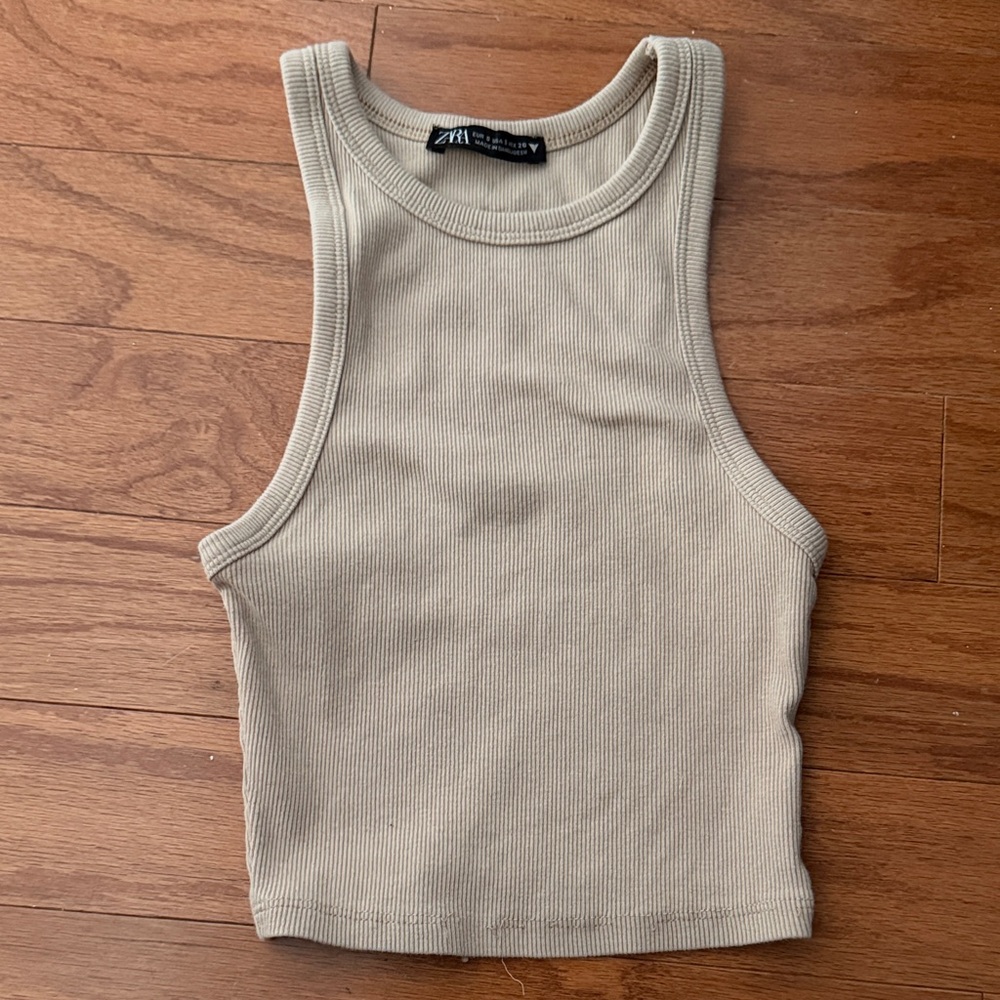 Zara Light Tan Ribbed Tank Top